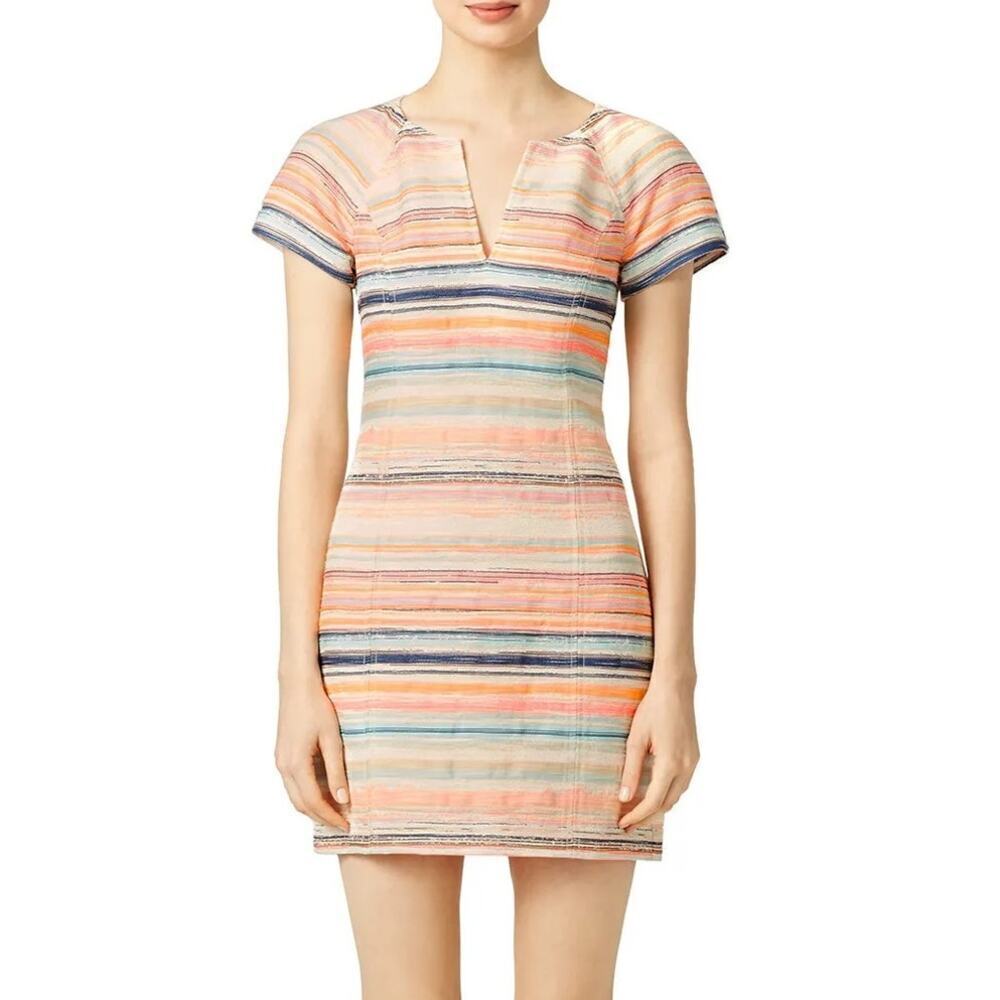 Trina Turk Angela Dress Striped Short Sleeve V-Neck Mini Sheath Multicolor 4